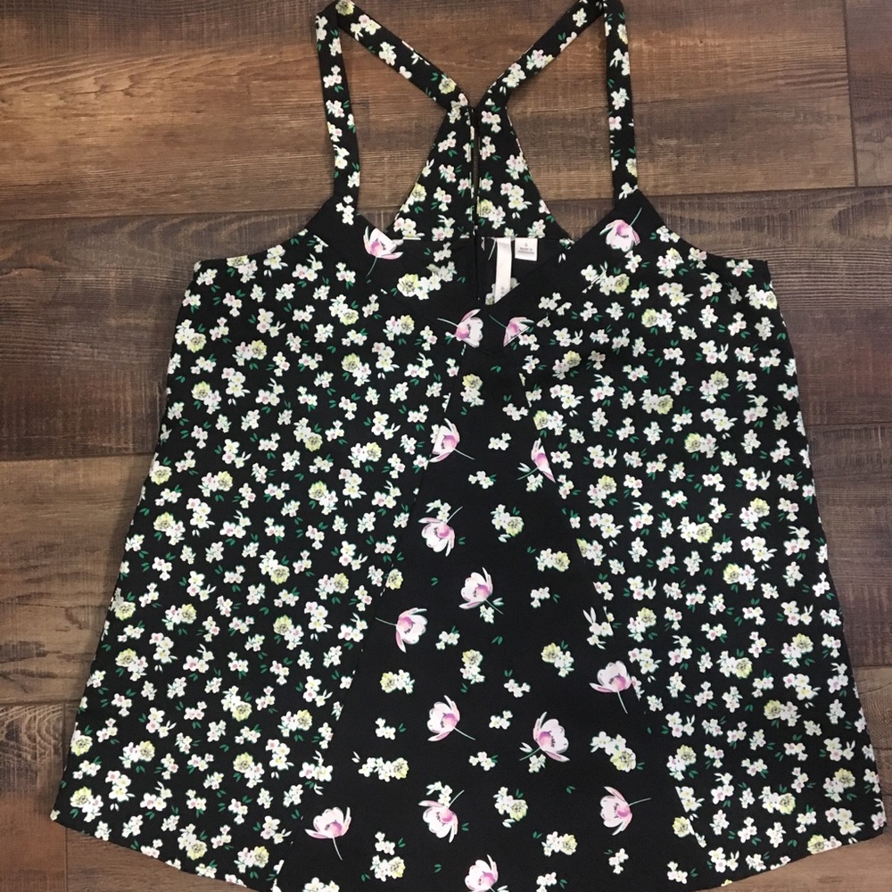Lauren Conrad floral black tank size small